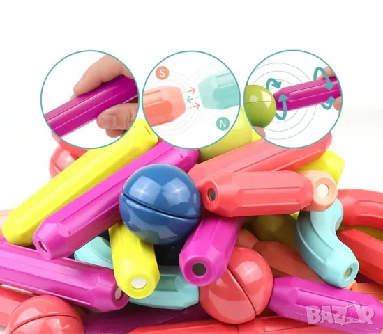 Магнитен конструктор Magnetic Sticks – 64 части, снимка 2 - Игри и пъзели - 55825048