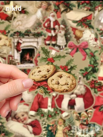 50 бр прозрачни коледни весели самозалепващи лепенки стикери за украса декор картонена торта и др, снимка 4 - Други - 48631346