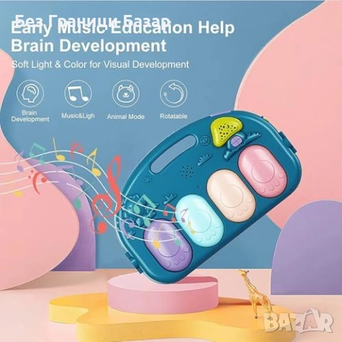 Нов Бебешки активен килим с пиано, музика и светлини, 5 играчки 0-12м, снимка 4 - Образователни игри - 53654618