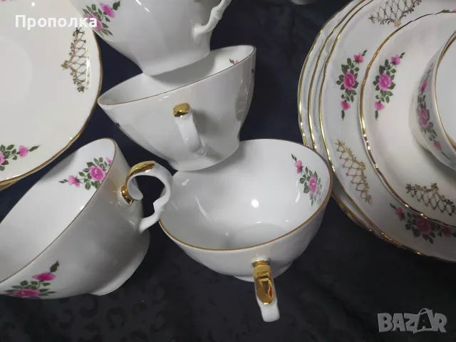 Немски, красив сервиз "Златна дантела с рози", снимка 5 - Сервизи - 56087433