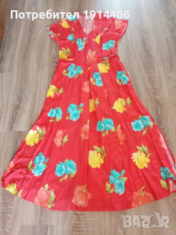 Красива лятна дамска червена рокля на цветя Fabiani, снимка 4 - Рокли - 50585130