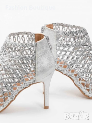 Сребристи сандали на ток, снимка 2 - Сандали - 51245863