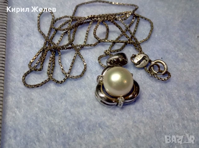 НЕЖЕН СРЕБЪРЕН ПЕНДАНТ РОДИРАНО СРЕБРО 925 с БЯЛА НАТУРАЛНА ПЕРЛА и ФИНА СРЕБЪРНА 925  ВЕРИЖКА 47478