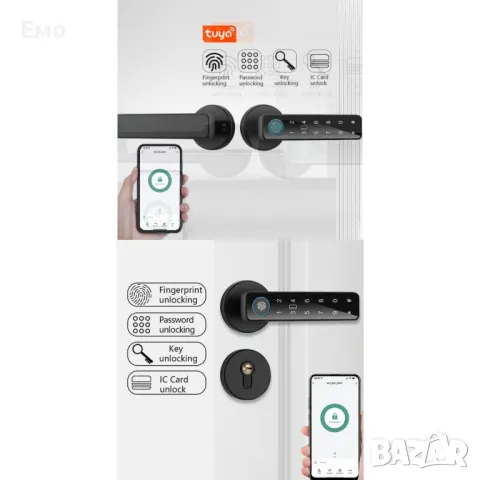 Смарт дръжка за врата отключване с пин код, пръстов отпечатък - Батерия: 6V - 4*AAA батерии 