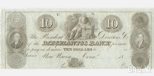 RARE.USA $ 10 DOLLARS ( MECHANICS BANK NY)1800'S ERA UNC, снимка 2 - Нумизматика и бонистика - 39794813