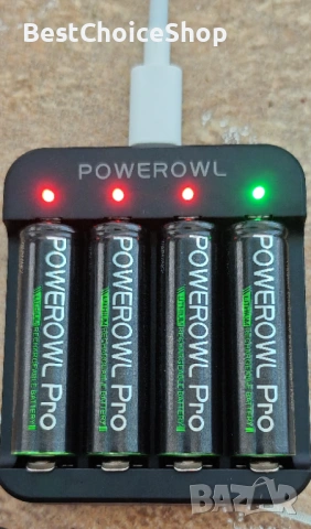 POWEROWL Pro – комплект зарядно + 8 бр. презареждащи батерии AA 1.5V, снимка 3 - Батерии, зарядни - 53254450