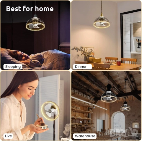 аванни вентилатори ZOTOYI E27 с осветление, снимка 4 - Декорация - 52594300