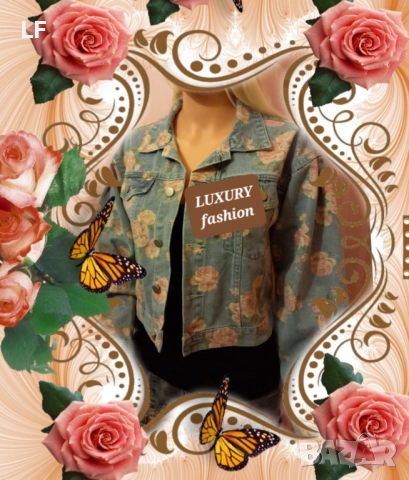 Дънково яке с  принт рози