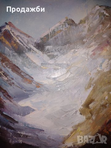 Красива картина маслени бои в/у платно "Рилско езеро" '94, снимка 3 - Картини - 41749898