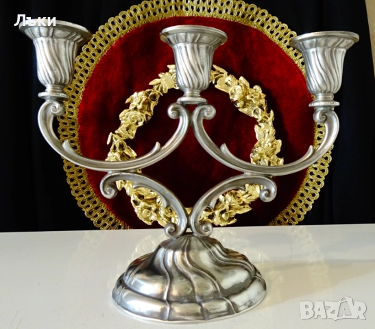 Троен свещник,свещник тройка от калай,Art Nouveau. 