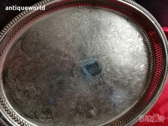 Голям Стар Английски ПОСРЕБРЕН Поднос , Табла, снимка 3 - Антикварни и старинни предмети - 40516372