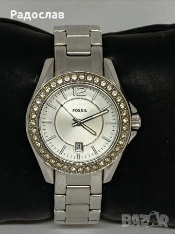 Fossil ES2879 Дамски сребърен кварцов ръчен часовник от неръждаема стомана с аналогов циферблат, снимка 4 - Мъжки - 53599724