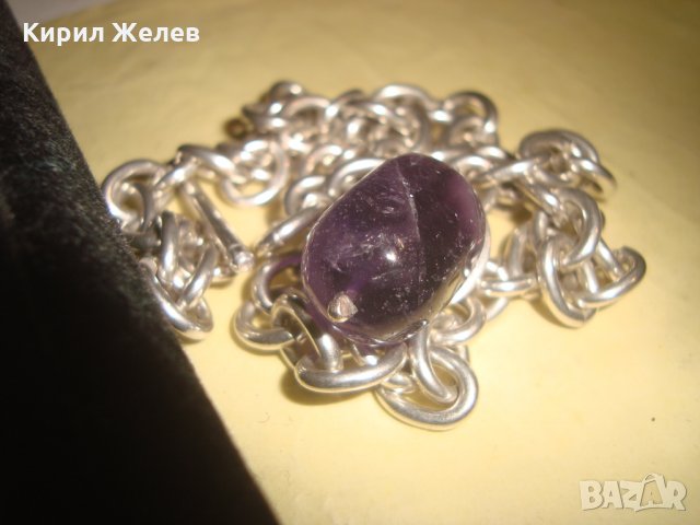 СРЕБЪРНО КОЛИЕ ЛАНЕЦ с ЕДЪР ШЛИФОВАН ЮВЕЛИРНО АМЕТИСТ БУТИКОВО БИЖУ ВИСОКА ПРОБА СРЕБРО 25636, снимка 7 - Колиета, медальони, синджири - 35702017