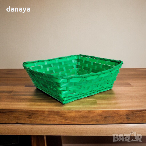 4556 Квадратен плетен панер в зелено, 26 см, снимка 2 - Аксесоари за кухня - 44528654
