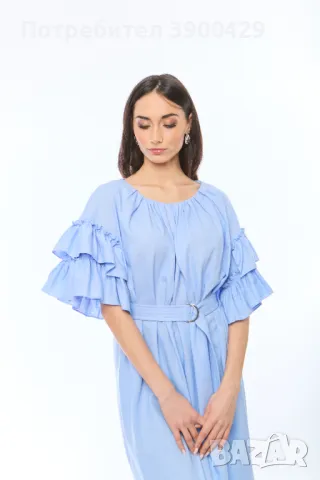 Ленена Рокля Rosaline - Небесно Синя, снимка 2 - Рокли - 49478662