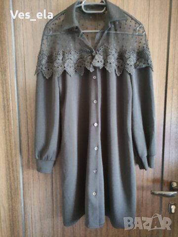 Официална дълга черна туника с дантела на раменете  