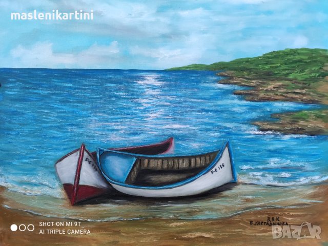 Море и лодки маслена картина , снимка 2 - Картини - 41808774
