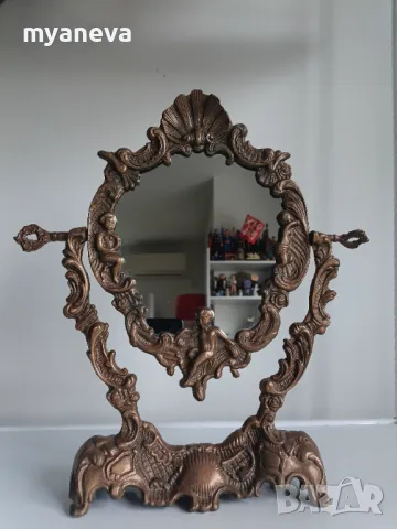 Бронзово , настолно огледало в стил Art Nouveau с релеф на херувими ., снимка 5 - Статуетки - 49155858