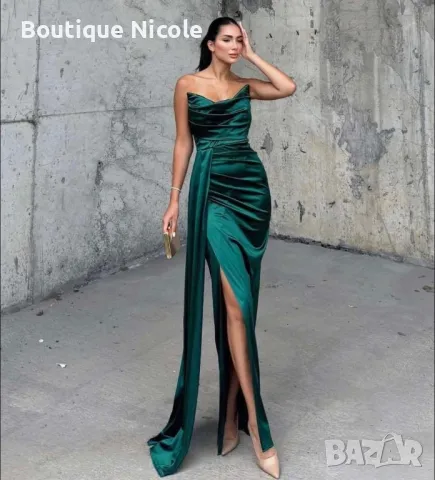 Дълги сатенени рокли с цепка , снимка 1