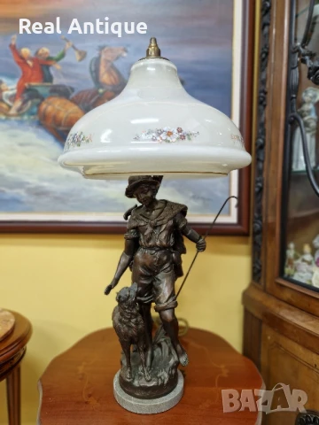 Уникална антикварна френска бронзова фигурална лампа Арт Деко , снимка 2 - Антикварни и старинни предмети - 51404243