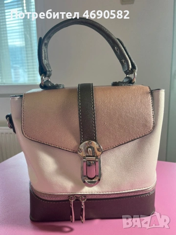 Чанта от естествена кожа в бяло, розово и сиво