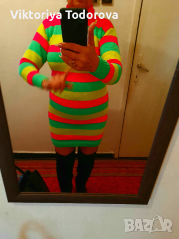 Рокля в неонови цветове-РЪЧНО ПЛЕТИВО, снимка 1