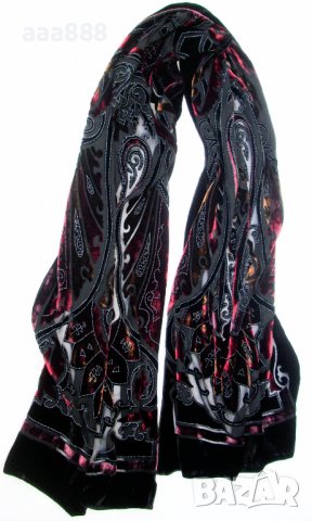 Луксозен дамски шал коприна кадифе 180 х 50см, снимка 3 - Шалове - 39586248