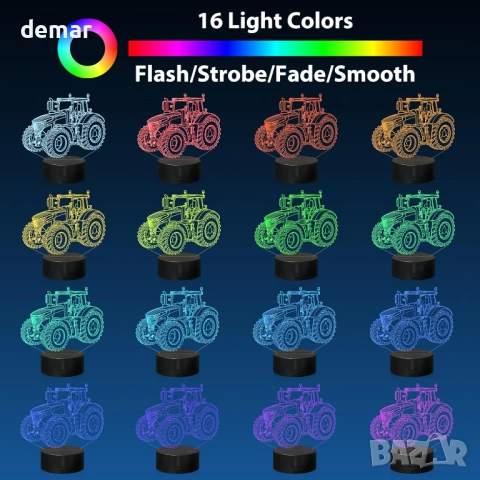 Нощна лампа - трактор Magiclux за момчета, 16 променящи се цвята, димируема с дистанционно, снимка 6 - Лед осветление - 53779828