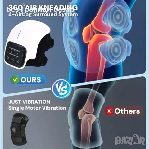Нов безжичен Масажор за коляно с инфрачервена терапия, топлина и вибрация, снимка 5 - Масажори - 53280412