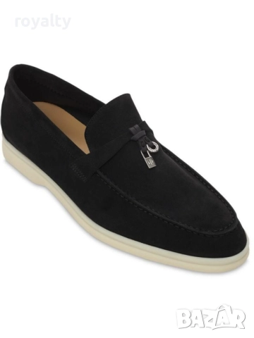 Loro Piana ЕСТЕСТВЕН ВЕЛУР Черни Мъжки Мокасини 