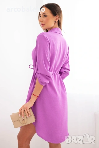 Дамска рокля с копчета и връзка на талията, 14цвята , снимка 4 - Рокли - 47244578