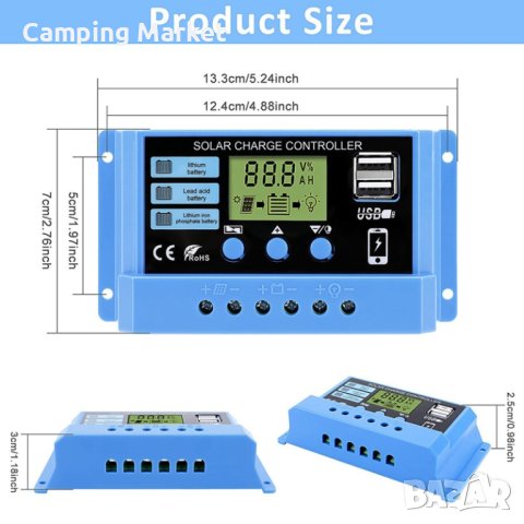 30A PWM соларно зарядно соларен контролер 12/24 с две USB x2a, снимка 5 - Друга електроника - 41798570