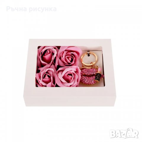 Kомплект "Честит Празник" - метален ключодържател с камъни и 4 сапунени рози, снимка 2 - Декорация за дома - 39491060