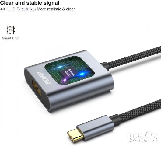BENFEI USB C към 4К HDMI адаптер, Thunderbolt 3, алуминиев корпус, снимка 5 - Лаптоп аксесоари - 35664506