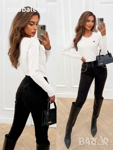 Дамска тениска с дълги ръкави и декоративен принт Burnice, 4цвята , снимка 5 - Тениски - 51791775