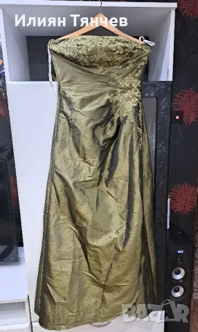 официялна бална рокля сатен маслено зелено