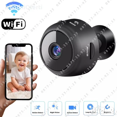 Мини WIFI IP скрита,шпионска, охранителна камера.  Бебефон Mini HD Camera, снимка 12 - IP камери - 49328449
