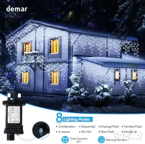Външни коледни светлини Icicle IP65 с 400 LED, топло бяло, снимка 3 - Външни лампи - 55776148