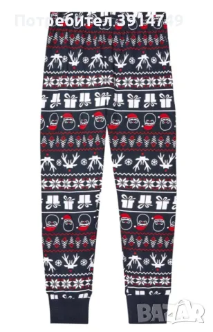 Детска пижама долнище + горнище 100% памук, зимен / празничен коледен мотив, размер 122-128, НОВА, снимка 3 - Детски пижами - 48500123
