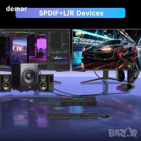 4K/60Hz HDMI KVM превключвател USB 3.0, 2 монитора - 2 компютъра EDID, снимка 5 - Кабели и адаптери - 47329841