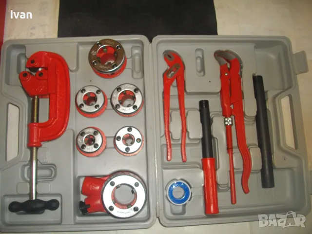 ПЪЛЕН ГОЛЯМ КОМПЛЕКТ НОВА ВИНТОНАРЕЗКА ПАФТА ВИНТОРЕЗ ЗА РЕЗБИ НА СТОМАНЕНИ ТРЪБИ С ТРЪБОРЕЗ КЛЮЧОВЕ, снимка 3 - Други инструменти - 48174116