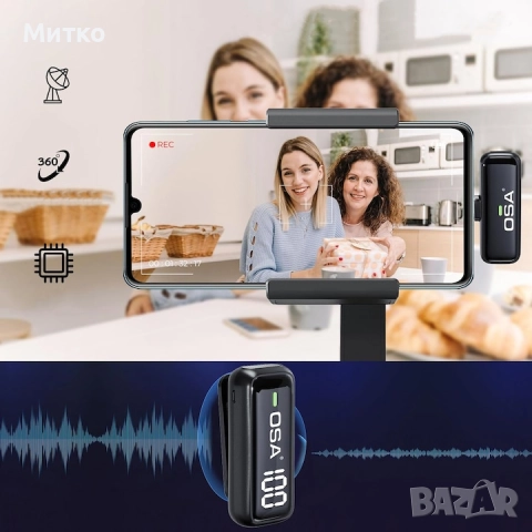 Комплект от 2 професионални безжични микрофона OSA K6 с калъф за зареждане, безжичен, USB Type C, ви, снимка 3 - Микрофони - 52922794