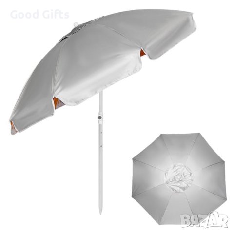 Плажен чадър, ветроустойчив, накланящ се, оранжев с шарка на листа UV ~50 - 2 м, снимка 2 - Други - 41360362