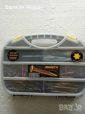 Органайзер с комплект,сет винтове Rocket – 245 бр. + 1 отвертка + 3 накрайника (Torx