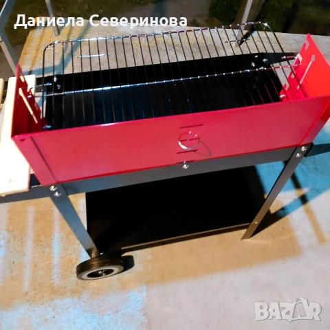 Градинско барбекю на колела, емайлирана стомана, 4 степени + Подарък 3 прибора, снимка 3 - Барбекюта - 53844226