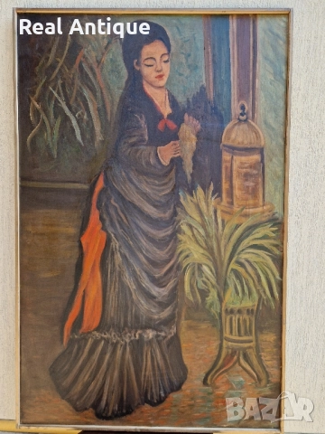 Уникална огромна антикварна майсторска авторска картина масло върху платно , снимка 3 - Антикварни и старинни предмети - 51686658