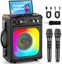 Нова Преносима караоке тонколона 60W 2 микрофона Bluetooth TWS USB AUX за парти купон, снимка 1