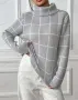 Дамски контрастен кариран пуловер с висока яка, 4цвята , снимка 4