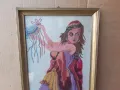 Стар ръчно шит гоблен ТАНЦУВАЩА ЦИГАНКА С ДАЙРЕ, снимка 2