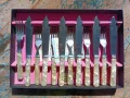 КОМПЛЕКТ ОТ 12 ВИНТИДЖ ХРОМИРАНИ НОЖОВЕ И ВИЛИЦИ ЗА РИБА С ДРЪЖКИ ОТ СЕДЕФ, снимка 1